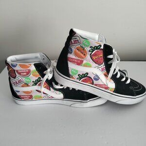 NWOT Vans Off The Wall Men’s 9.5 Hi-Top Fruit Sticker AOP Print Retro Sk8 Shoes